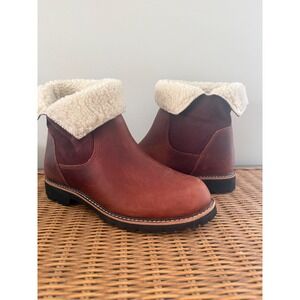 LL Bean Womens Rugged Cozy Boots Mid Side-Zip Brown Sherpa Lined Sz 8.5M Winter